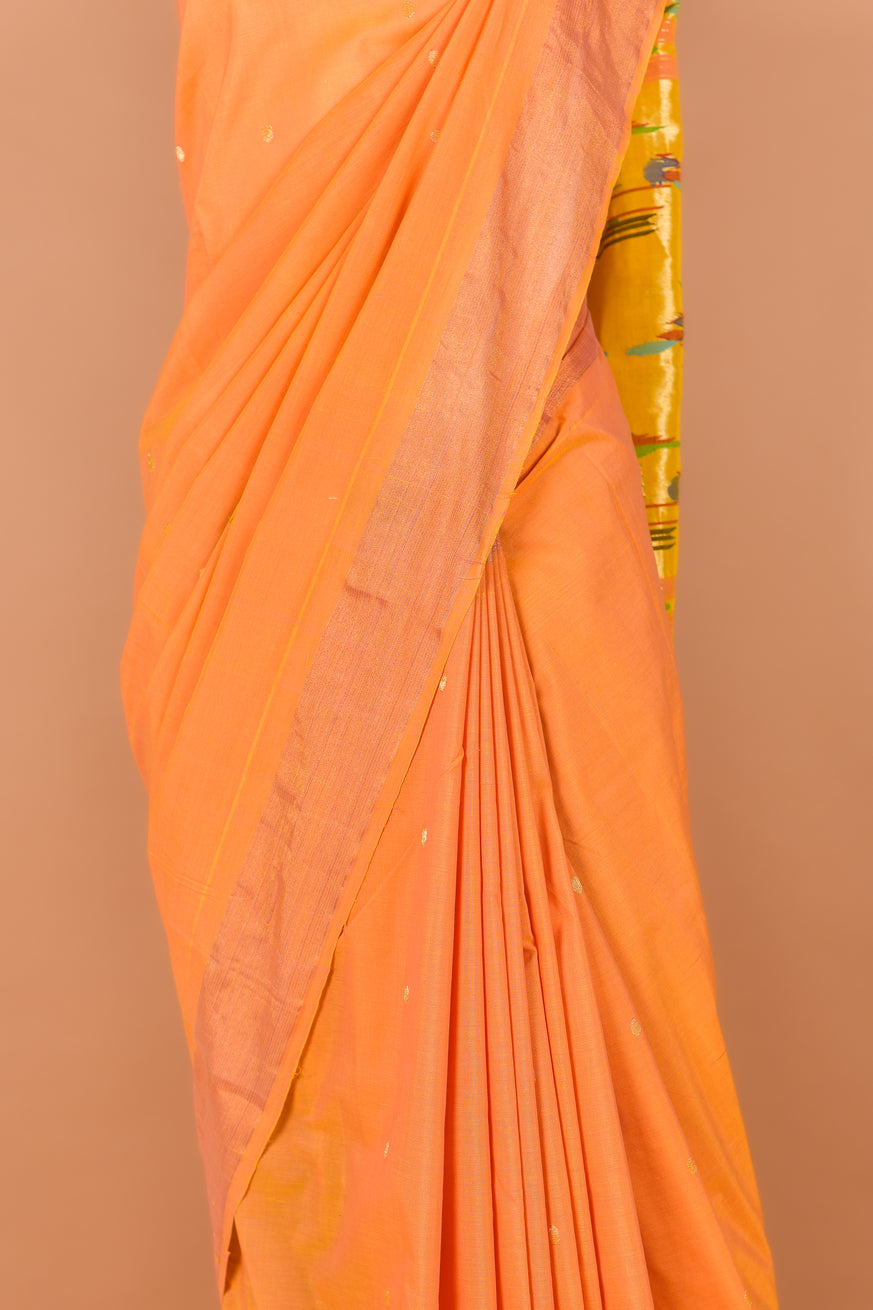 Mustard Orange Cotton Double Padar Paithani